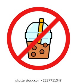 No Bubble Tea Sign on White Background