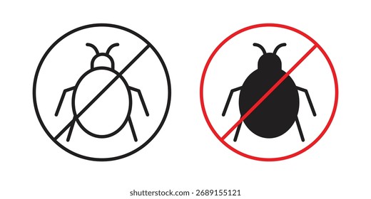 No Bug icon vector in simple flat design, outline.
