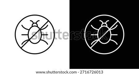 No Bug icons black and white vector, line icon set.