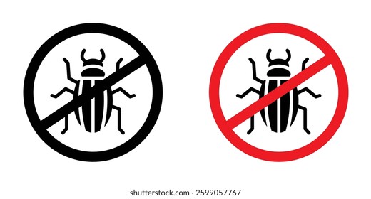 No Bug icons vector illustrations in black and blue colors for web and ui designs