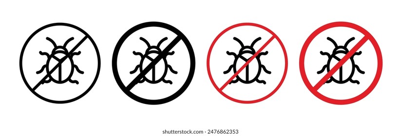 No Bug line vector icon set.