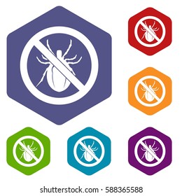 No bug sign icons set rhombus in different colors isolated on white background