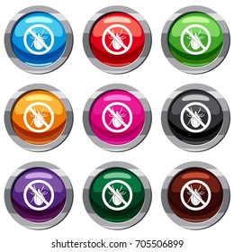 No bug sign set icon isolated on white. 9 icon collection vector illustration