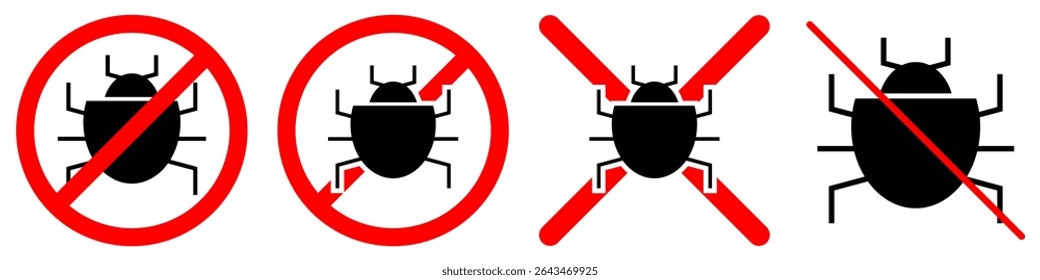 No bug sign vector, perfect for illustrating pest control, cleanliness, insect repellent, or allergy-free environments. Ideal for product packaging, warning signs, and hygiene-related designs.