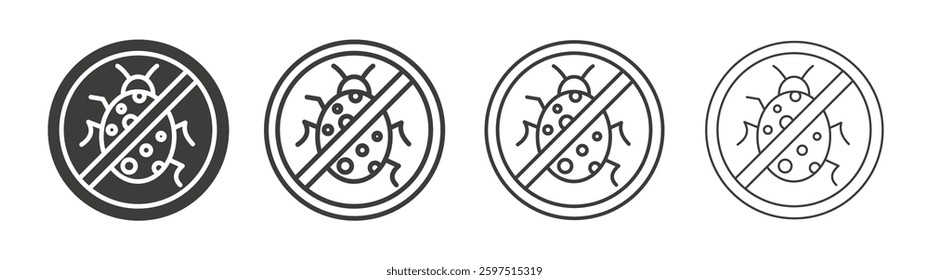 No Bug vector icon set in black and white color.