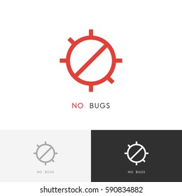 No bugs logo - dead beetle and stop or delete sign. Insect and pesticide vector icon.