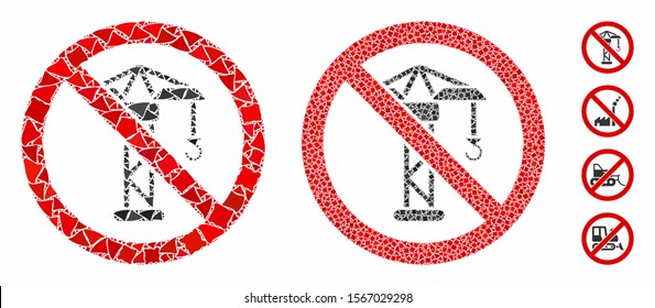 No building crane composition of inequal items in variable sizes and color tints, based on no building crane icon. Vector inequal pieces are composed into collage.