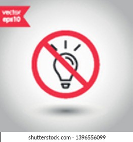 No bulb icon. Forbidden lamp icon. No idea vector sign. Prohibited light vector icon. Warning, caution, attention, restriction flat sign design. Do not turn on light icon