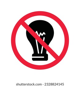 No bulb icon. Forbidden lamp icon. No idea vector sign. Prohibited light vector icon. Warning, caution, attention, restriction flat sign design. Do not turn on light icon label danger ban stop. 