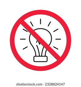 No bulb icon. Forbidden lamp icon. No idea vector sign. Prohibited light vector icon. Warning, caution, attention, restriction flat sign design. Do not turn on light icon label danger ban stop. 