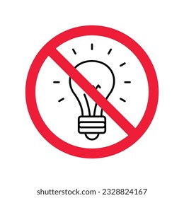No bulb icon. Forbidden lamp icon. No idea vector sign. Prohibited light vector icon. Warning, caution, attention, restriction flat sign design. Do not turn on light icon label danger ban stop. 