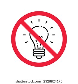 No bulb icon. Forbidden lamp icon. No idea vector sign. Prohibited light vector icon. Warning, caution, attention, restriction flat sign design. Do not turn on light icon label danger ban stop. 