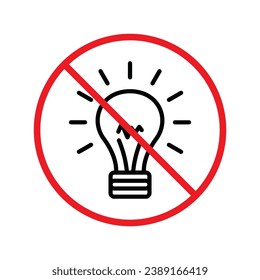 No bulb icon. Forbidden lamp icon. No idea vector sign. Prohibited light vector icon. Warning, caution, attention, restriction flat sign design. Do not turn on light icon label danger ban stop. UX UI