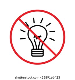 No bulb icon. Forbidden lamp icon. No idea vector sign. Prohibited light vector icon. Warning, caution, attention, restriction flat sign design. Do not turn on light icon label danger ban stop. UX UI