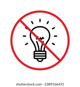 No bulb icon. Forbidden lamp icon. No idea vector sign. Prohibited light vector icon. Warning, caution, attention, restriction flat sign design. Do not turn on light icon label danger ban stop. UX UI