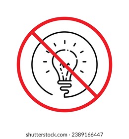 No bulb icon. Forbidden lamp icon. No idea vector sign. Prohibited light vector icon. Warning, caution, attention, restriction flat sign design. Do not turn on light icon label danger ban stop. UX UI