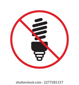No bulb vector icon. Forbidden lamp icon. No idea flat sign design. Prohibited light symbol. Warning, caution, attention, restriction pictogram. Do not turn on light icon label danger ban stop. 
