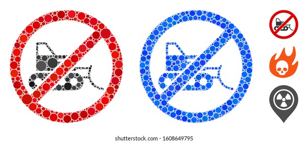 No bulldozer composition of round dots in various sizes and color tints, based on no bulldozer icon. Vector round dots are united into blue collage.