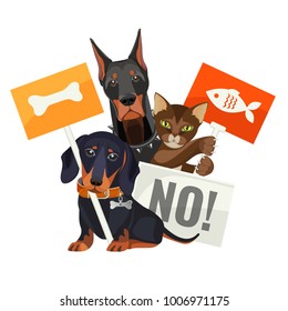 No bullying of animals, protesting cats and dogs with boards