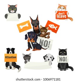 No bullying of animals, protesting cats and dogs with boards