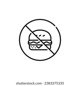 No burger allowed line icon sign symbol isolated on white background. No food sign symbol