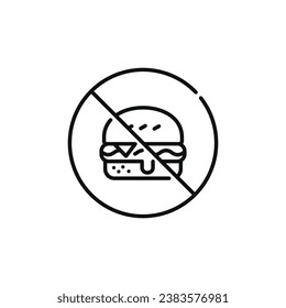 No burger allowed line icon sign symbol isolated on white background. No food sign symbol