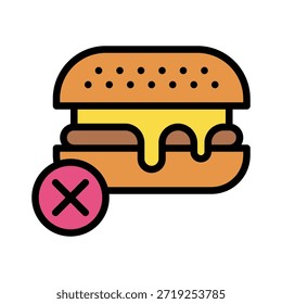 Keine Burger Junk Food Vektor Illustration, Gefüllte Stil-Symbol.