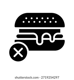 Keine Burger Junk Food Vektorgrafik, Solid Style Symbol.
