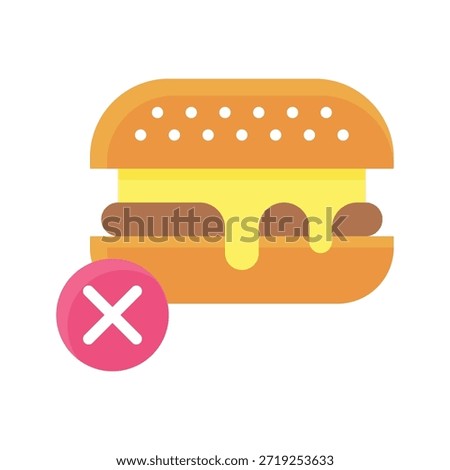 No Burger Junk Food Vector Illustration, Flat Style Icon.