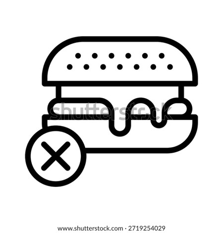 No Burger Junk Food Vector Illustration, Line Style Icon.