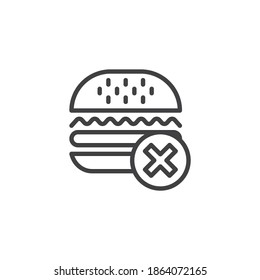 No burger line icon. linear style sign for mobile concept and web design. No fast food allowed outline vector icon. Symbol, logo illustration. Vector graphics