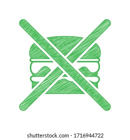 Kein Hamburger Schild. Grünes, schreibendes Symbol mit fester Kontur auf weißem Hintergrund. Illustration.