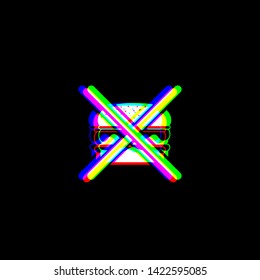 No burger sign. Red, green and blue unfocused contour icon at black background. Illustration.