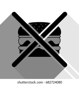 No burger sign. Vector. Black icon with two flat gray shadows on white background.
