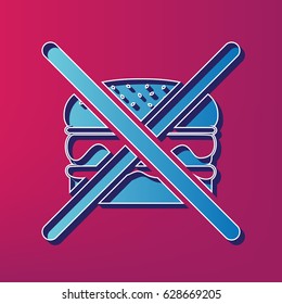 No burger sign. Vector. Blue 3d printed icon on magenta background.