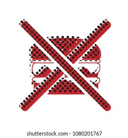 No burger sign. Vector. Brown icon with shifted black circle pattern as duplicate at white background. Isolated.