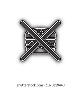 No burger sign. Vector. Double contour black icon with soft shadow at white background. Isolated.