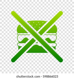 No burger sign. Vector. Green gradient icon on transparent background.