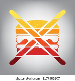 No burger sign. Vector. Horizontally sliced icon with colors from sunny gradient in gray background.