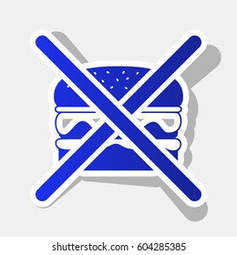 No burger sign. Vector. New year bluish icon with outside stroke and gray shadow on light gray background.