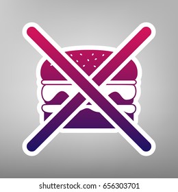 No burger sign. Vector. Purple gradient icon on white paper at gray background.