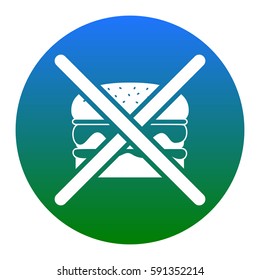 No burger sign. Vector. White icon in bluish circle on white background. Isolated.