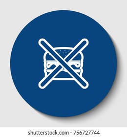 No burger sign. Vector. White contour icon in dark cerulean circle at white background. Isolated.