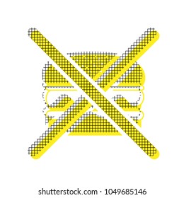 No burger sign. Vector. Yellow icon with square pattern duplicate at white background. Isolated.