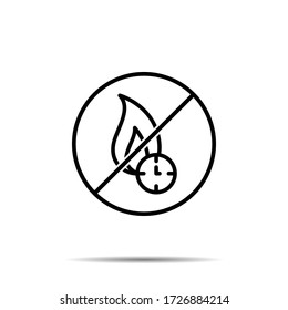 No quemar, disparar, icono del tiempo. Línea delgada simple, contorno vector de prohibición del tiempo, prohibición, embargo, interdicción, íconos de prohibición para ui y ux, sitio web o aplicación móvil