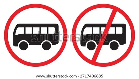 No bus icon set. Parking prohibited symbol. No parking. indicating vehicle prohibition restriction. Red prohibition sign victor
