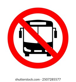 no bus zone, front view silhouette in red circle pictogram, round vector icon