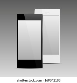 no button black and white mobile phone with blank screen (vector)