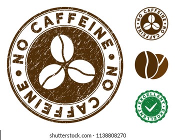 No Caffeine brown stamp. Vector seal imprint imitation with grunge effect and coffee color. Round vector rubber seal stamp with grunge design of No Caffeine text. Bonus excellent mark.