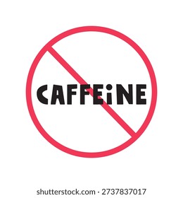 No Caffeine Icon. Red Circle with Crossed Out Text. Outline Vector Symbol Design.  